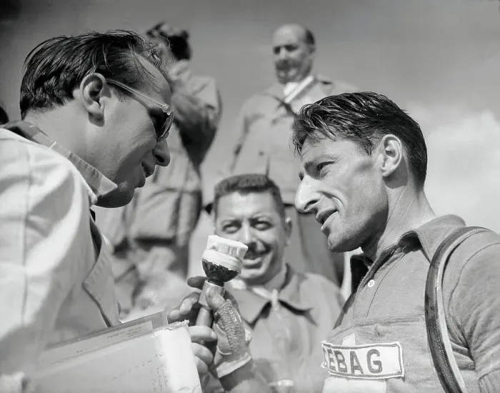 Framed Print : Ferdi Kubler Taking to Reporters Framed Print : Ferdi Kubler Taking to Reporters