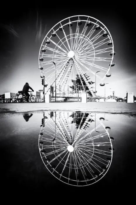 Framed Print : Ferris wheel and its reflection in a puddle, Tours, France Framed Print : Ferris wheel and its reflection in a puddle, Tours, France