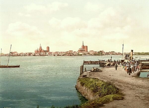 Ferry in Stralsund in Mecklenburg-Western Pomerania, Germany, Historical, Photochrome print from the 1890s