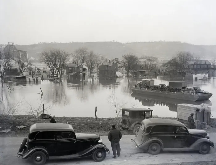 Framed Print : Ferry Takes Cars To Bridge Surface;Flood Framed Print : Ferry Takes Cars To Bridge Surface;Flood
