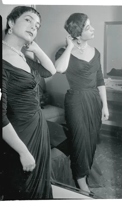 Framed Print : Fiancee of Actor Marlon Brando Pausing Near Mirror