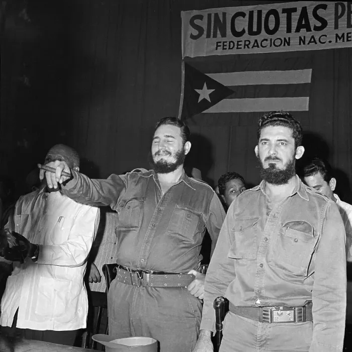 Framed Print : Fidel Castro and Labor Dignitaries Standing Underneath Flag Framed Print : Fidel Castro and Labor Dignitaries Standing Underneath Flag