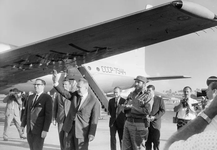 Framed Print : Fidel Castro Seeing off His Visitors Near Airplane Framed Print : Fidel Castro Seeing off His Visitors Near Airplane