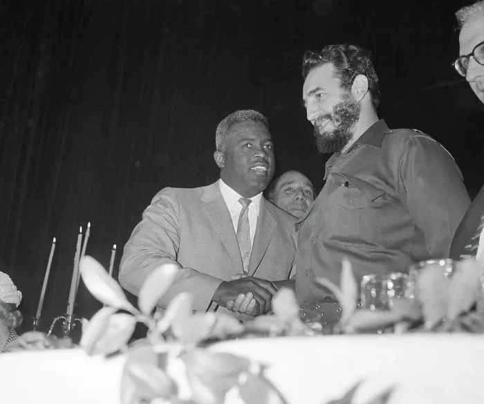 Framed Print : Fidel Castro Shaking Hands with Jackie Robinson Framed Print : Fidel Castro Shaking Hands with Jackie Robinson