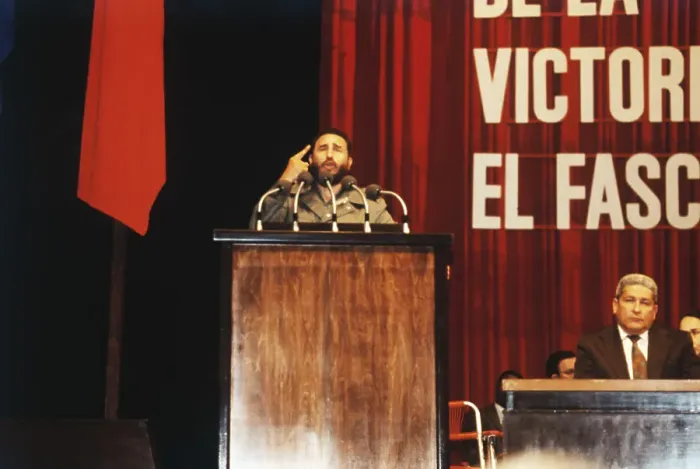 Framed Print : Fidel Castro Speaking at Microphones