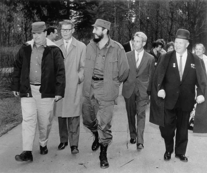 Framed Print : Fidel Castro Walking on Tour With Russian Delegation Framed Print : Fidel Castro Walking on Tour With Russian Delegation