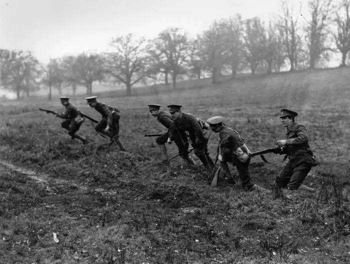 Framed Print : Field Day. 24th February 1928: Eton schoolboys advance Framed Print : Field Day. 24th February 1928: Eton schoolboys advance