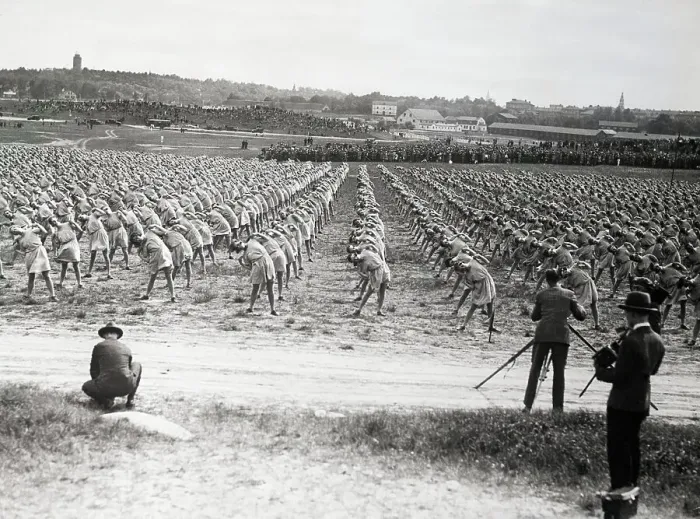 Framed Print : Field Of Women Exercising Outside Framed Print : Field Of Women Exercising Outside