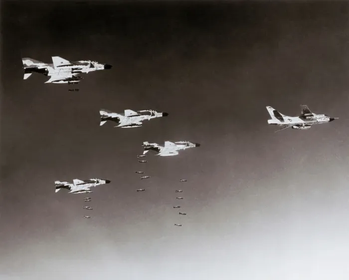 Framed Print : Fighters Drop Bombs Over North Vietnam Framed Print : Fighters Drop Bombs Over North Vietnam