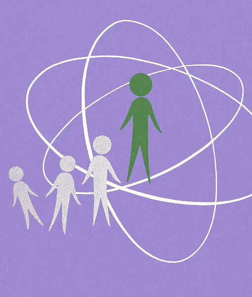 Four Figures of People and an Atomic Symbol