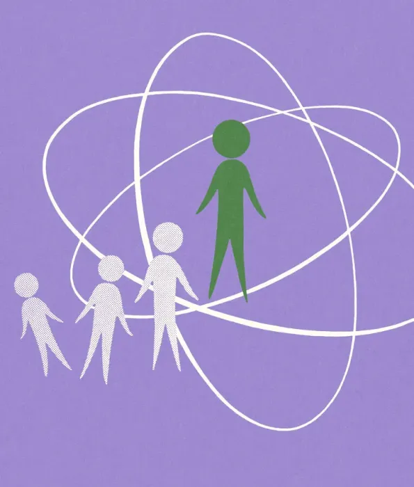 Framed Print : Four Figures of People and an Atomic Symbol Framed Print : Four Figures of People and an Atomic Symbol