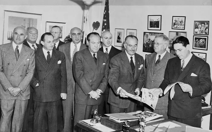 Framed Print : Film Producers Presenting Riot Photos to District Attorney Framed Print : Film Producers Presenting Riot Photos to District Attorney