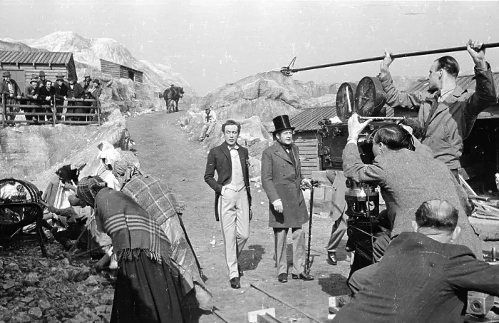 Framed Print : Filming. 13th July 1946: A scene from filming using a foundation of wire netting