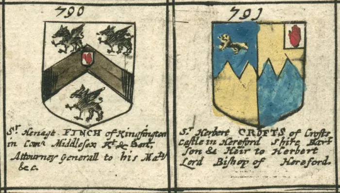 Framed Print : Finch and Croft coat of arms 17th century copperplate Framed Print : Finch and Croft coat of arms 17th century copperplate
