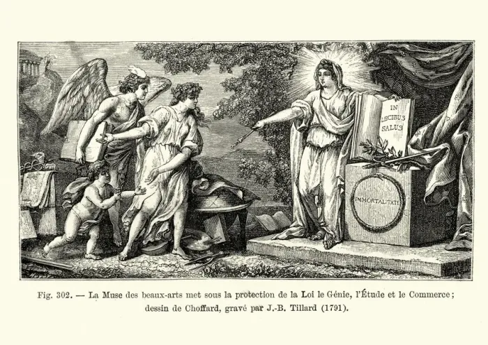 Framed Print : Fine Arts under the protection of the law, French, 18th Century Framed Print : Fine Arts under the protection of the law, French, 18th Century