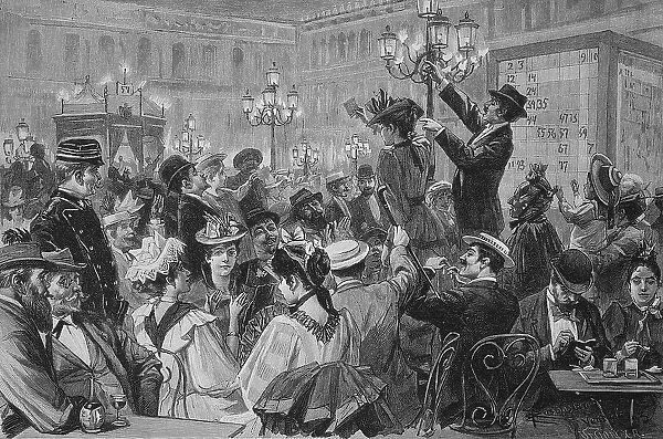 Fine company at the tombola on St Mark's Square in Venice, Italy, 1887