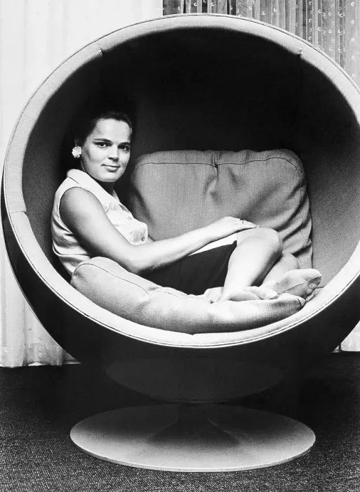 Framed Print : Finnish Girl in Ball Chair Framed Print : Finnish Girl in Ball Chair