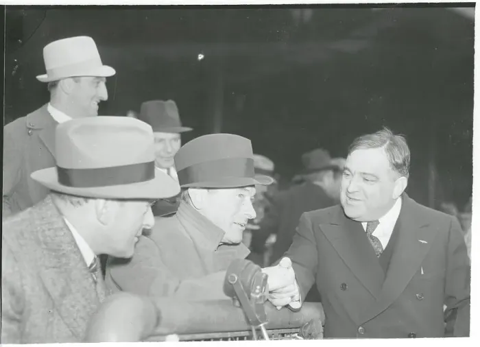 Framed Print : Fiorello LaGuardia and James Walker Shaking Hands