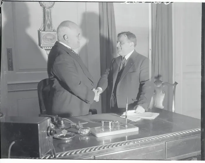 Framed Print : Fiorello LaGuardia and John O'Brien Shaking Hands Framed Print : Fiorello LaGuardia and John O'Brien Shaking Hands