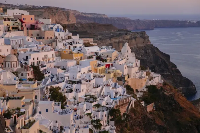 Framed Print : Fira - capital of Santorini - at dusk, Greece Framed Print : Fira - capital of Santorini - at dusk, Greece