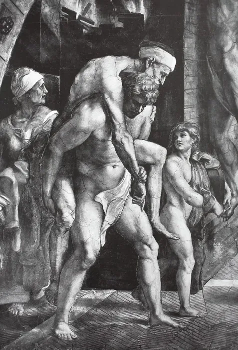Framed Print : The Fire in the Borgo, detail, by Raffaello Sanzio da Urbino, also Raffael da Urbino, Raffaello Santi, Raffaello Sanzio, Raphael, Italian painter, Italy, digitally restored reproduction of a work of art (public domain) from c. 1500 Framed Print : The Fire in the Borgo, detail, by Raffaello Sanzio da Urbino, also Raffael da Urbino, Raffaello Santi, Raffaello Sanzio, Raphael, Italian painter, Italy, digitally restored reproduction of a work of art (public domain) from c. 1500
