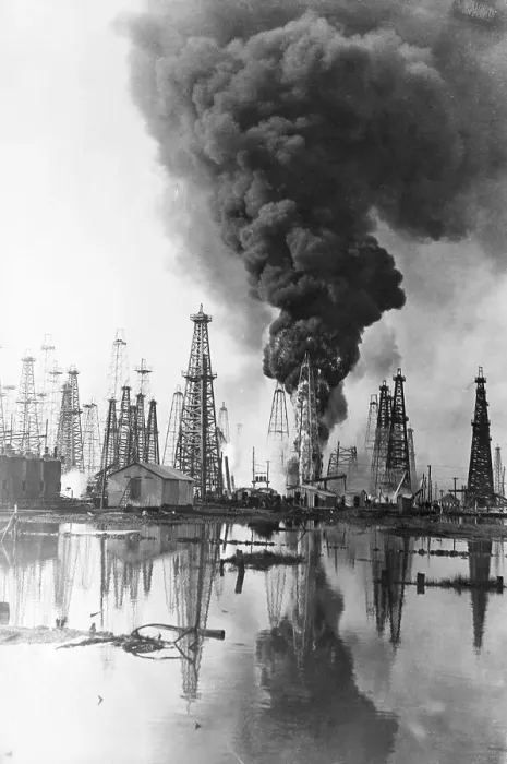 Framed Print : Fire Burning @ Oil Well; Flames, Smoke