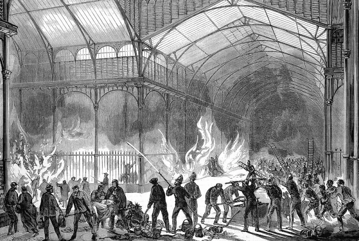 Framed Print : The fire of the central market halls on the night of 11 July 1869, Paris, France, Historical, digitally restored reproduction of an original 19th century artwork, exact original date unknown Framed Print : The fire of the central market halls on the night of 11 July 1869, Paris, France, Historical, digitally restored reproduction of an original 19th century artwork, exact original date unknown