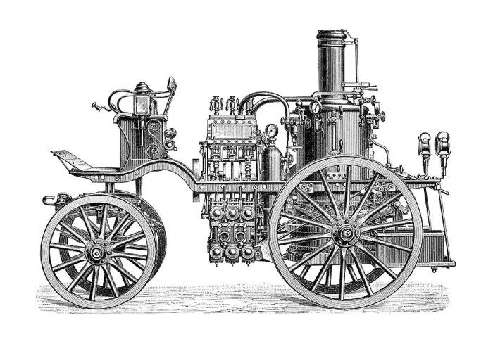 Framed Print : Fire engine pump car illustration 1895 Framed Print : Fire engine pump car illustration 1895