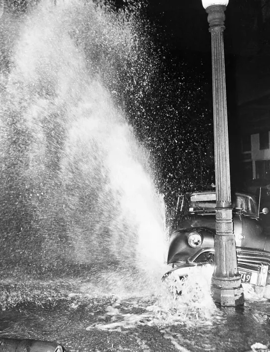 Framed Print : Fire Hydrant, Hit By Car, Floods Street Framed Print : Fire Hydrant, Hit By Car, Floods Street