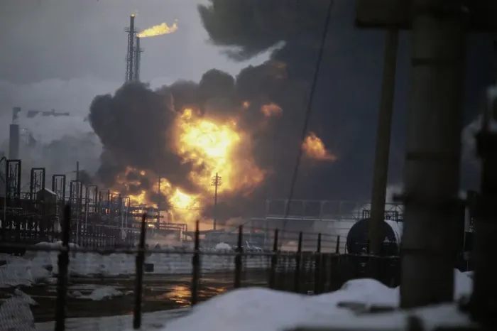 Framed Print : Fire At Oil Refinery
