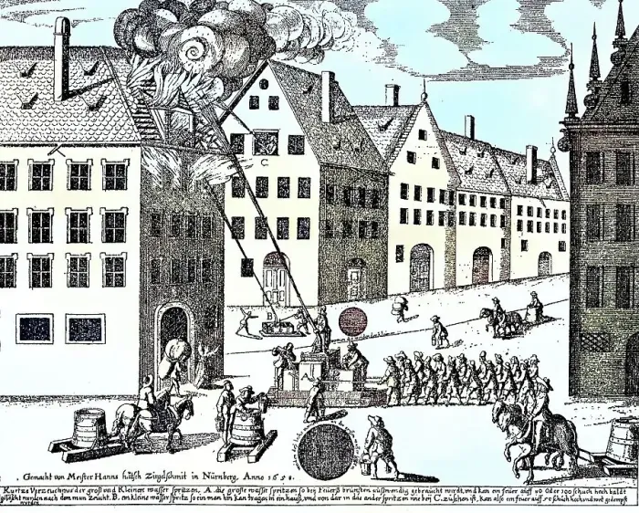 Framed Print : A fire pump, built by Hans Haetsch in Nuremberg, Germany, 1658, Historic, digitally restored reproduction from a 19th century original Framed Print : A fire pump, built by Hans Haetsch in Nuremberg, Germany, 1658, Historic, digitally restored reproduction from a 19th century original