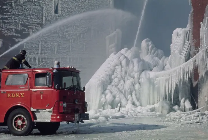 Framed Print : Fire Scene Freezes Over