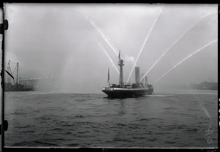 Framed Print : Fireboat Pumping Water Framed Print : Fireboat Pumping Water