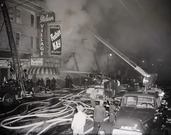 Framed Print : Firefighters Battle Building Fire Framed Print : Firefighters Battle Building Fire