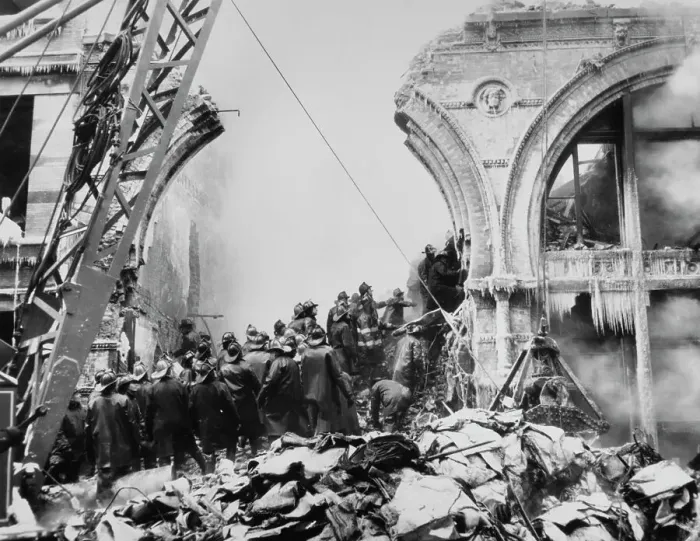 Framed Print : Firefighters Trapped in Building Framed Print : Firefighters Trapped in Building