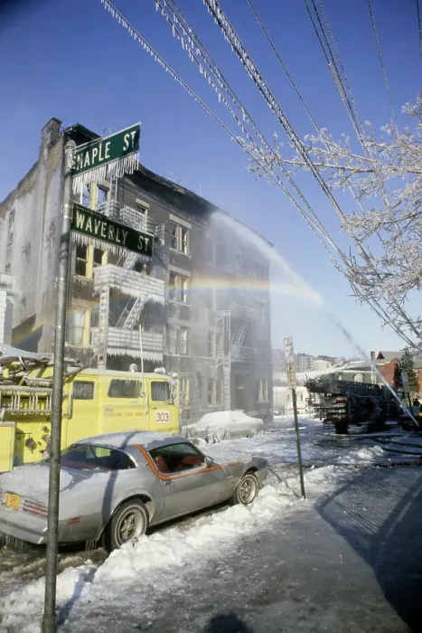 Framed Print : Firehose Rainbow During Freeze Framed Print : Firehose Rainbow During Freeze