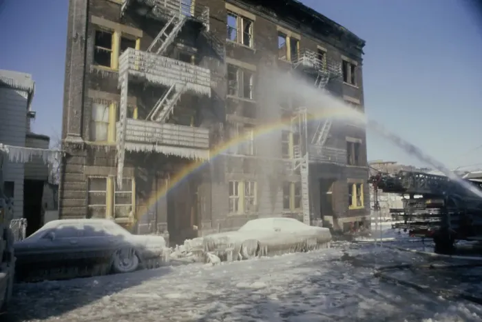 Framed Print : Firehose Rainbow During Freeze