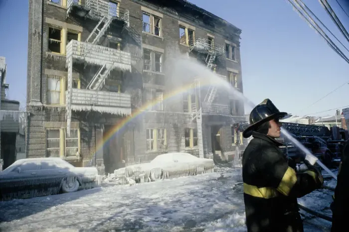 Framed Print : Firehose Rainbow During Freeze Framed Print : Firehose Rainbow During Freeze