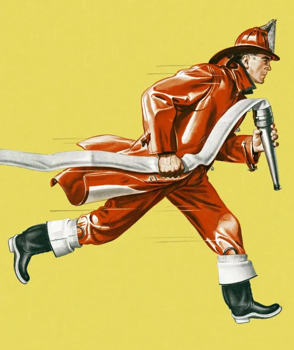Framed Print : Fireman Running With Hose Framed Print : Fireman Running With Hose