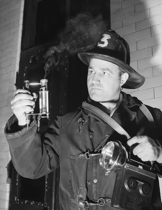 Framed Print : Fireman Uses Air Tester Framed Print : Fireman Uses Air Tester