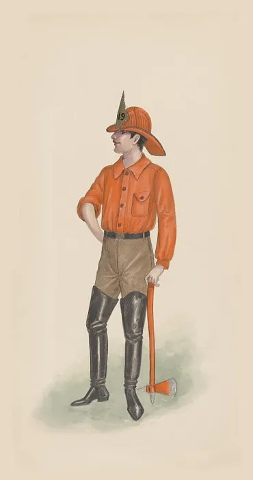 Framed Print : Firemen. Theatrical costume of a firefighter for a play in New York City Framed Print : Firemen. Theatrical costume of a firefighter for a play in New York City