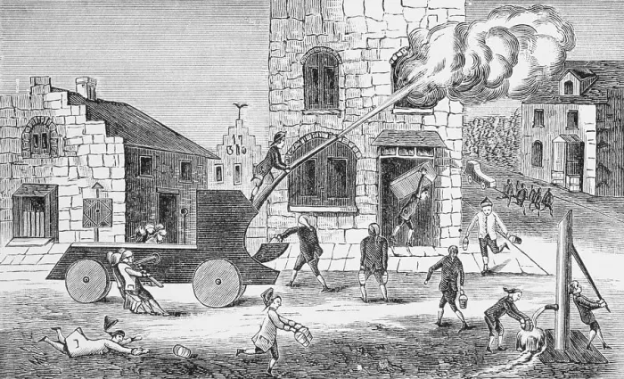 Framed Print : Firemen Attempting to Put out Fire in Building Framed Print : Firemen Attempting to Put out Fire in Building