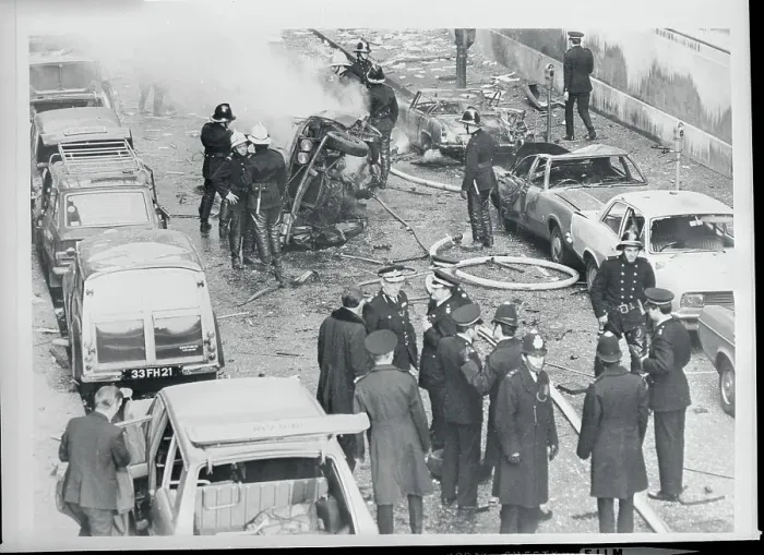 Framed Print : Firemen Extinguishing Burning Cars Framed Print : Firemen Extinguishing Burning Cars
