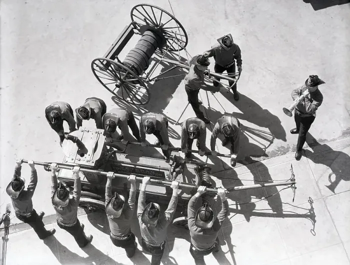 Framed Print : Firemen Manning Old Equipment Framed Print : Firemen Manning Old Equipment