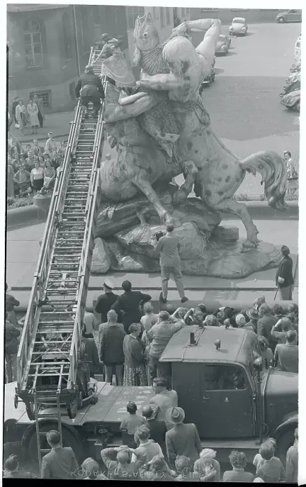 Framed Print : Firemen Rescuing Stranded Woman Framed Print : Firemen Rescuing Stranded Woman