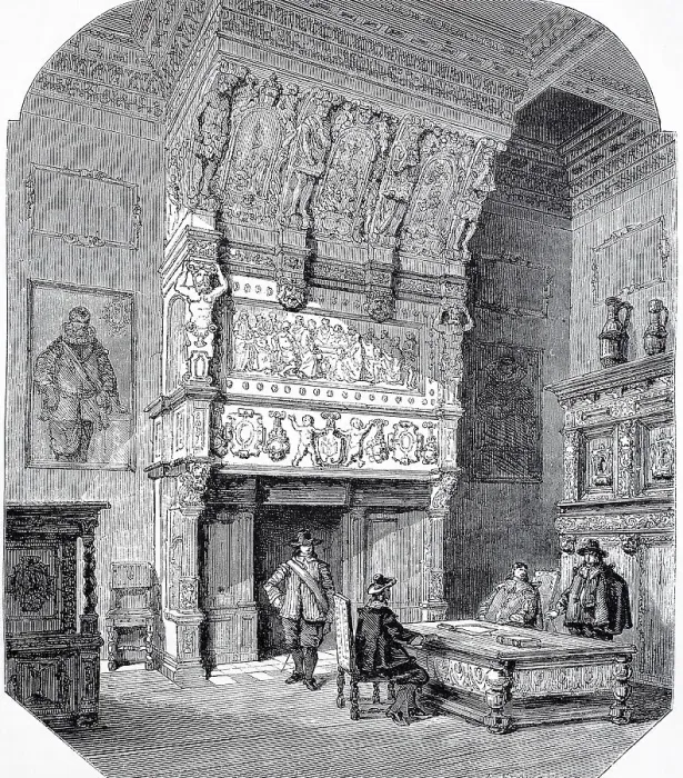 Framed Print : Fireplace in the Wedding Room of the Stadhuis, City Hall, of Antwerp, Belgium, Historic, digital reproduction of an original 19th-century artwork Framed Print : Fireplace in the Wedding Room of the Stadhuis, City Hall, of Antwerp, Belgium, Historic, digital reproduction of an original 19th-century artwork