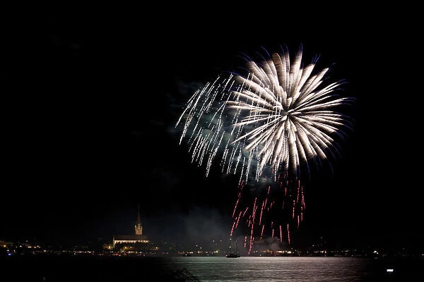 Fireworks at the Hausherrenfest festival in Radolfzell on Lake Constance, Baden-Wuerttemberg, Germany, Europe