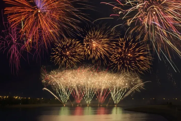 Framed Print : Fireworks reflecting on a lake Framed Print : Fireworks reflecting on a lake