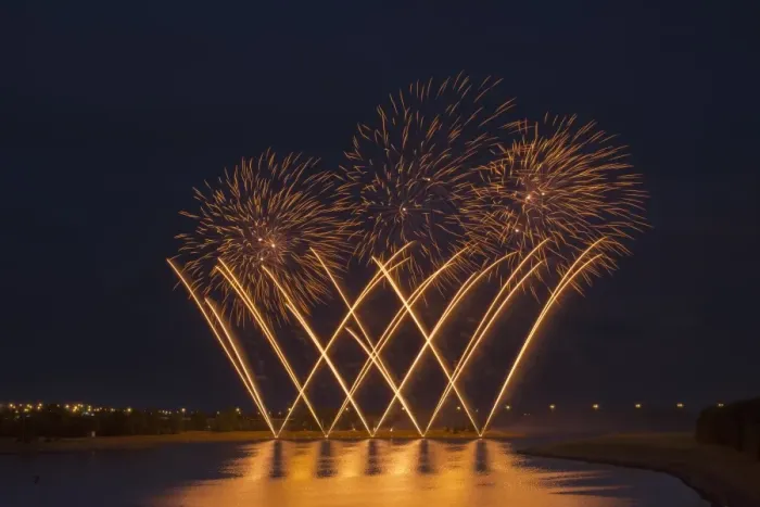 Framed Print : Fireworks reflecting on a lake Framed Print : Fireworks reflecting on a lake