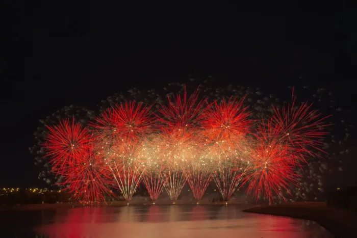 Framed Print : Fireworks reflecting on a lake Framed Print : Fireworks reflecting on a lake